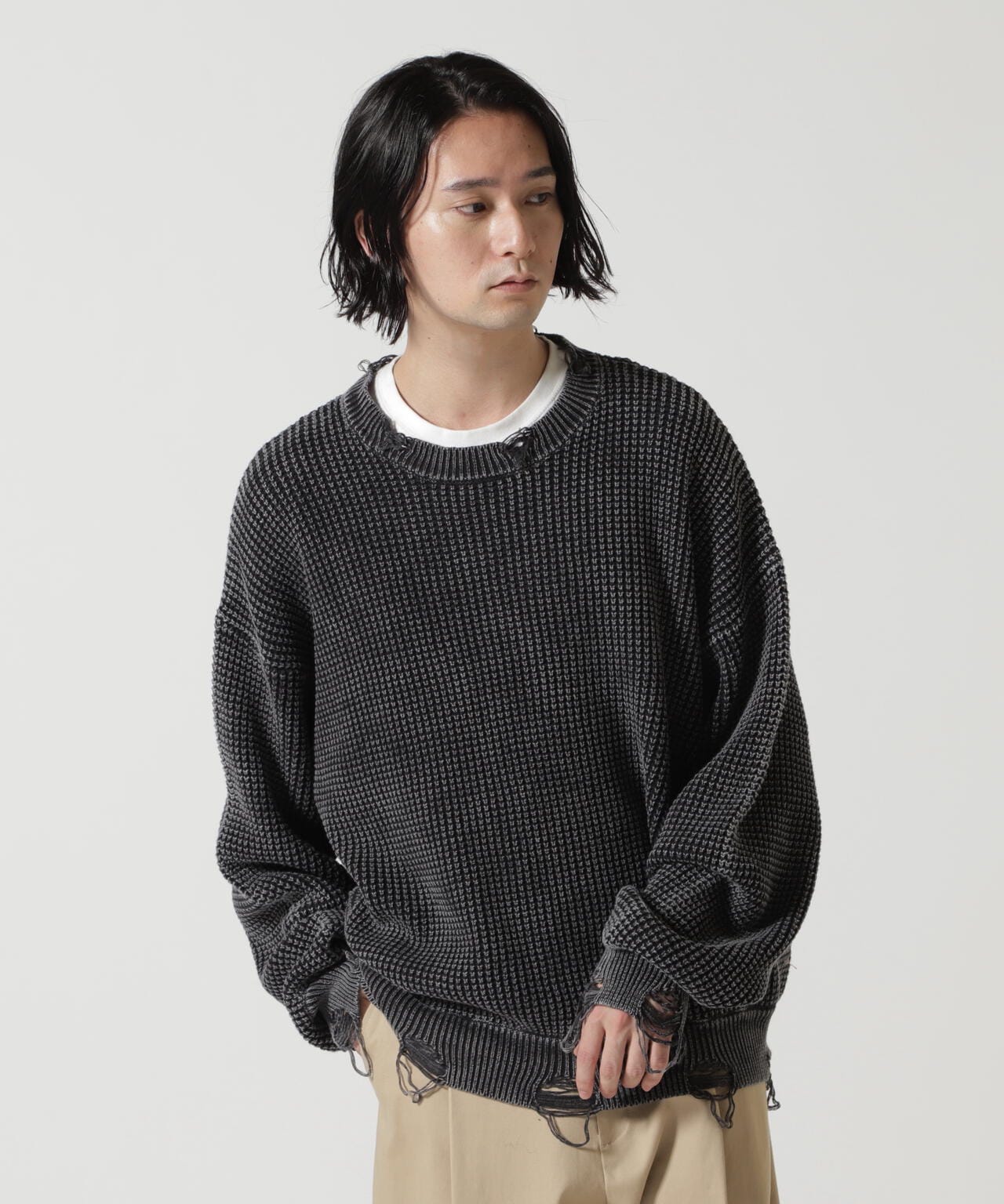【WEB&DEPOT限定】Dankeschon/ダンケシェーン/PIGMENT STONEWASH DAMAGE AZE CREWNECK