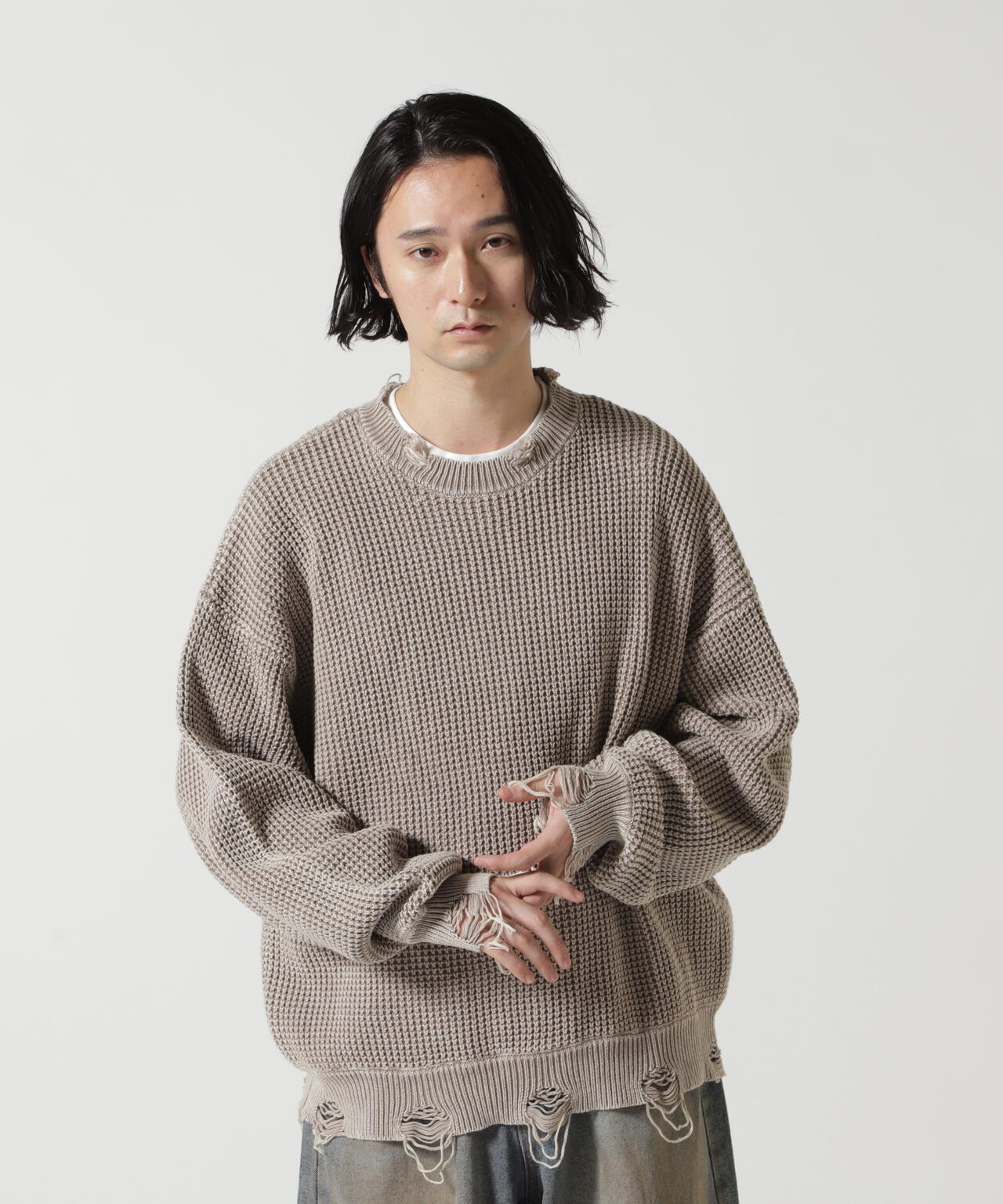【WEB&DEPOT限定】Dankeschon/ダンケシェーン/PIGMENT STONEWASH DAMAGE AZE CREWNECK