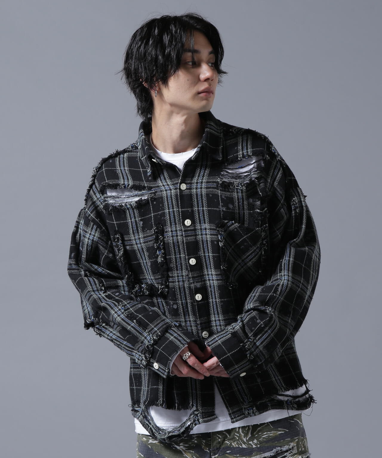 DankeSchon/ダンケシェーン/PIGMENT DAMAGE FLANNEL CHECK LONG SLEEVE SHIRTS