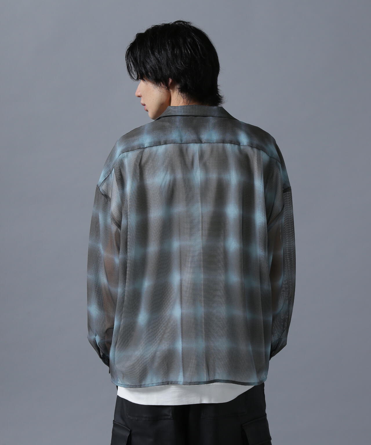 DankrSchon/ダンケシェーン/OMBRE CHECK MESH LONG SLEEVE SHIRT