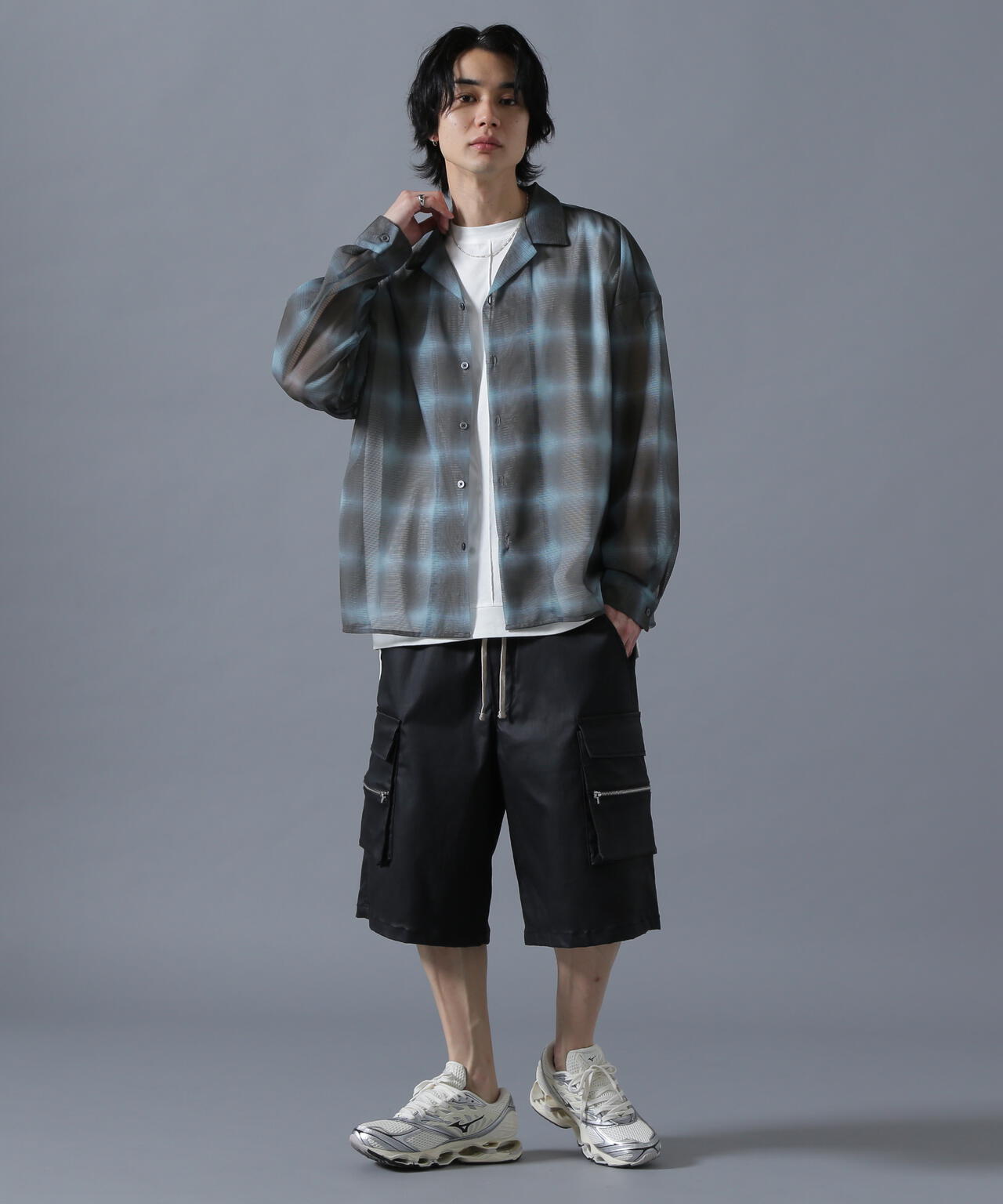DankrSchon/ダンケシェーン/OMBRE CHECK MESH LONG SLEEVE SHIRT