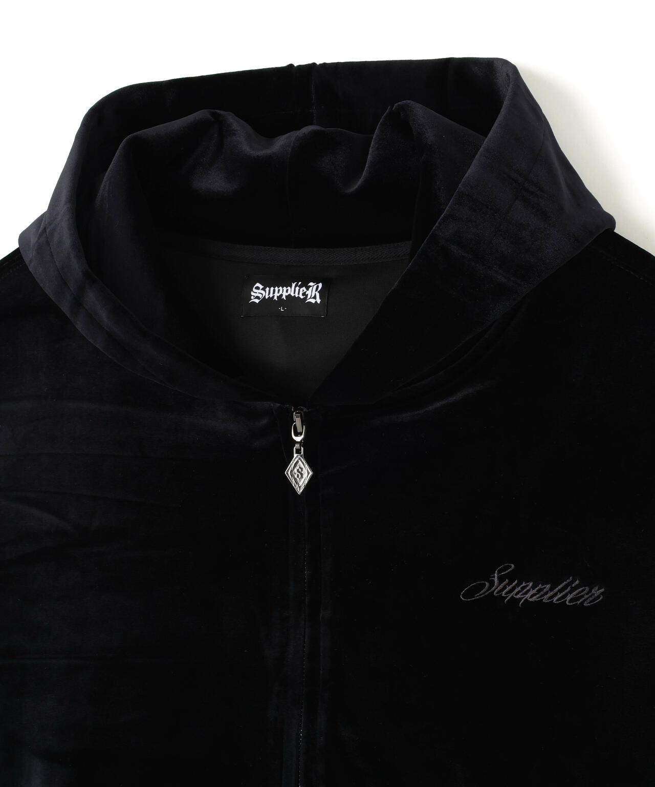 SUPPLIER/サプライヤー/CROSS RHINESTONE VELOUR ZIP HOODIE