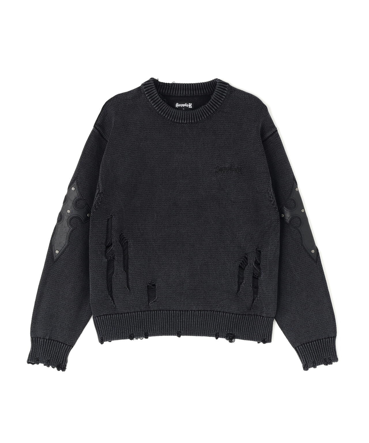 SUPPLIER/サプライヤー/DISTRESSED CROSS LEATHER PATCH KNIT