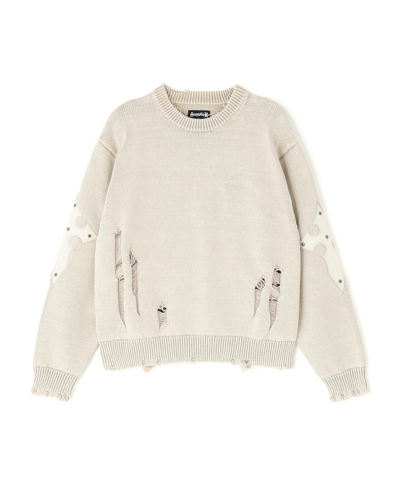 SUPPLIER/サプライヤー/DISTRESSED CROSS LEATHER PATCH KNIT