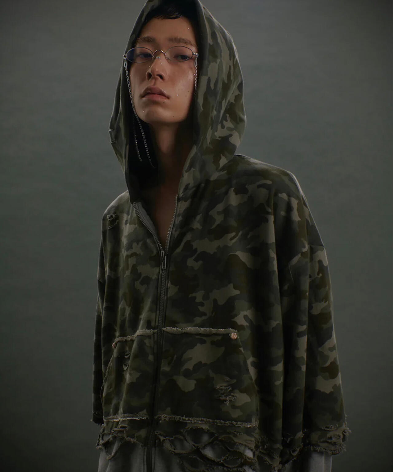 neith./ネイス/Layered Crush Hoodie(Camo×Gray)