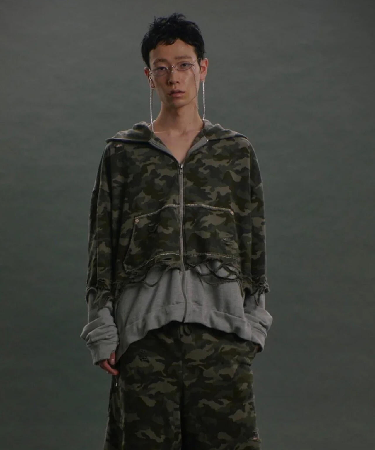 neith./ネイス/Layered Crush Hoodie(Camo×Gray)