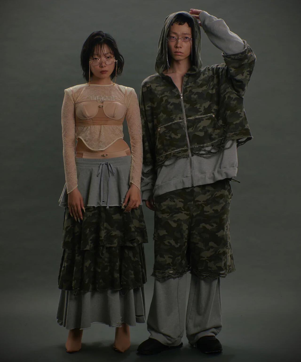 neith./ネイス/Layered Crush Hoodie(Camo×Gray)