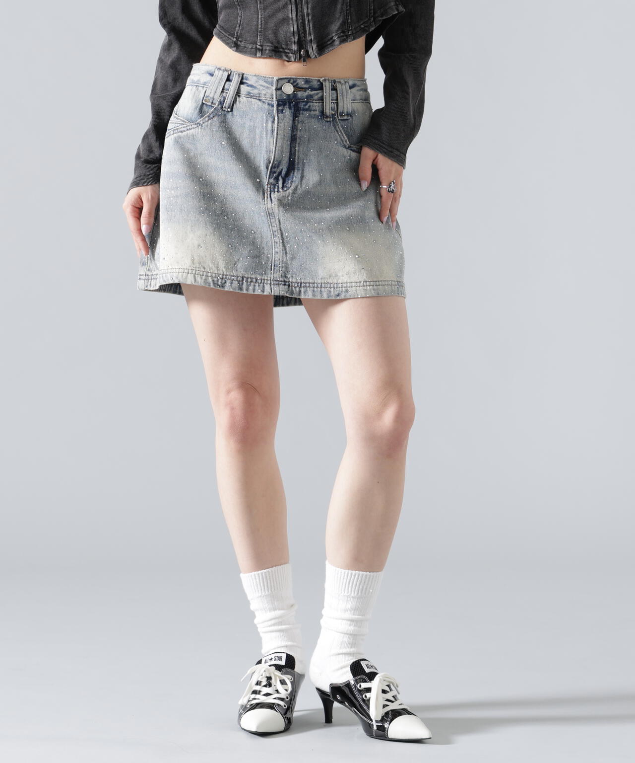 MAVYTH/メヴィス/RHINESTONE MINI SKIRT