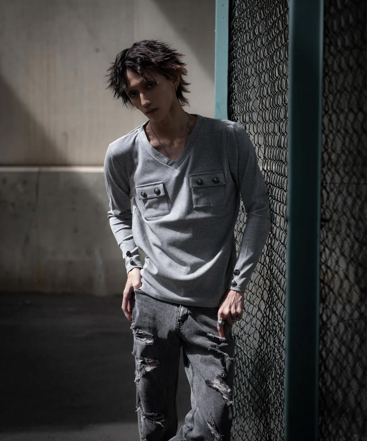gibous/ギボス/Button v neck tops