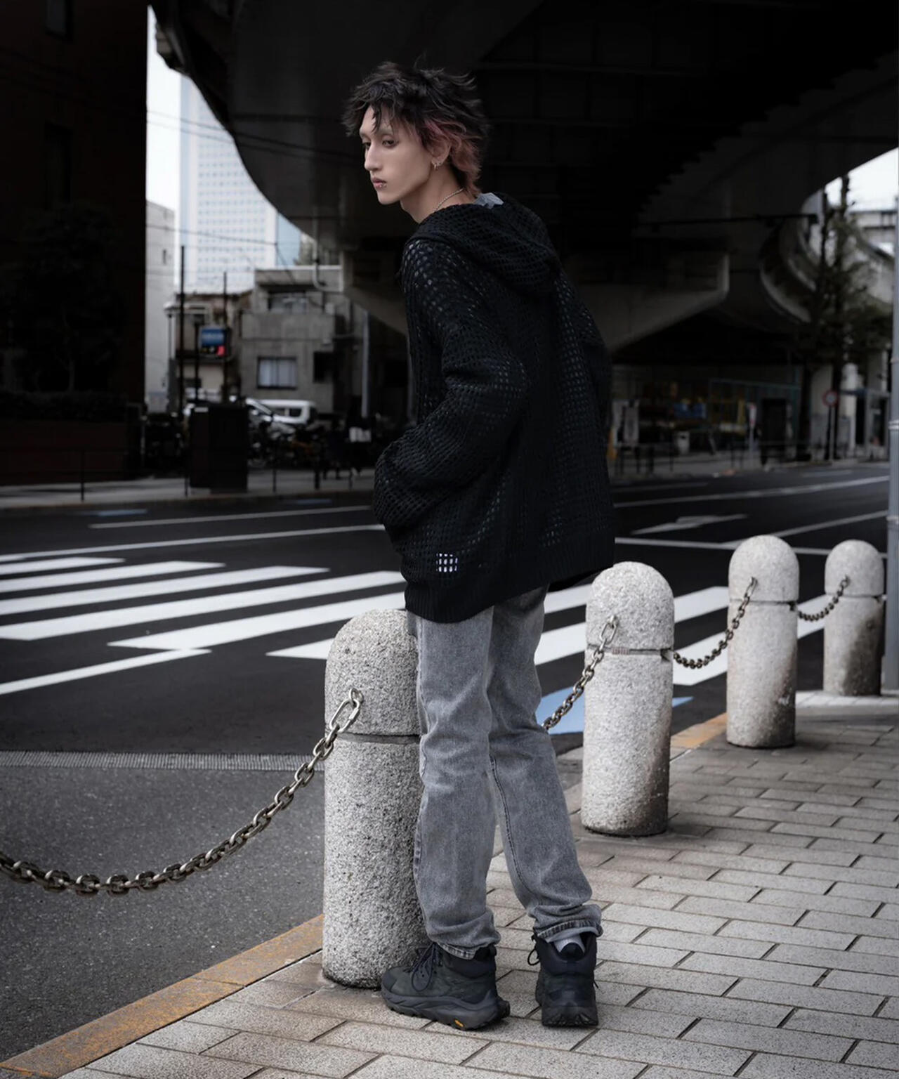 gibous/ギボス/Cross Snake Mesh Parker