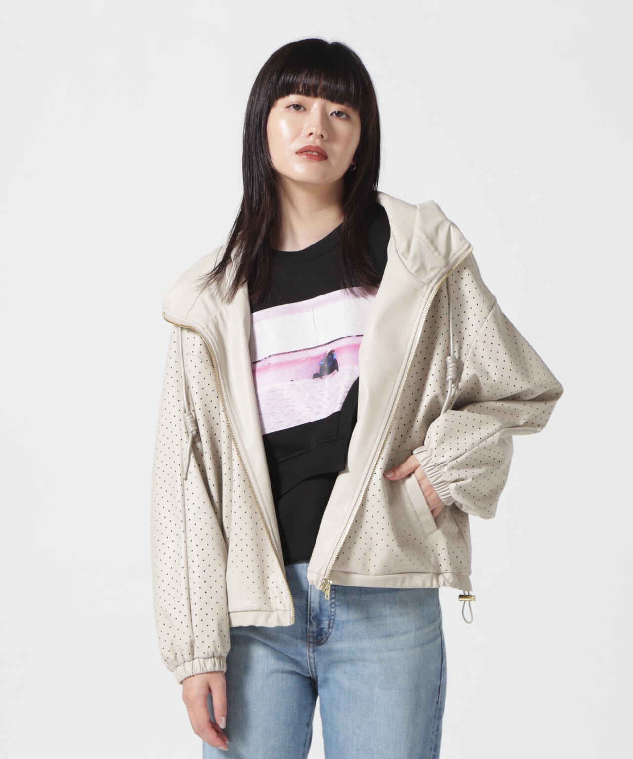 Risley(リズレー) パンチングエコレザ-パーカー