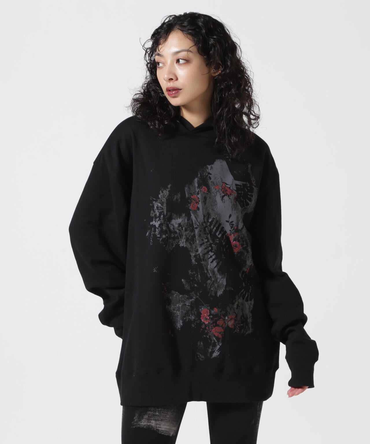 Y's/ワイズ/FLOWER+FOOTPRINT LONG HOODIE