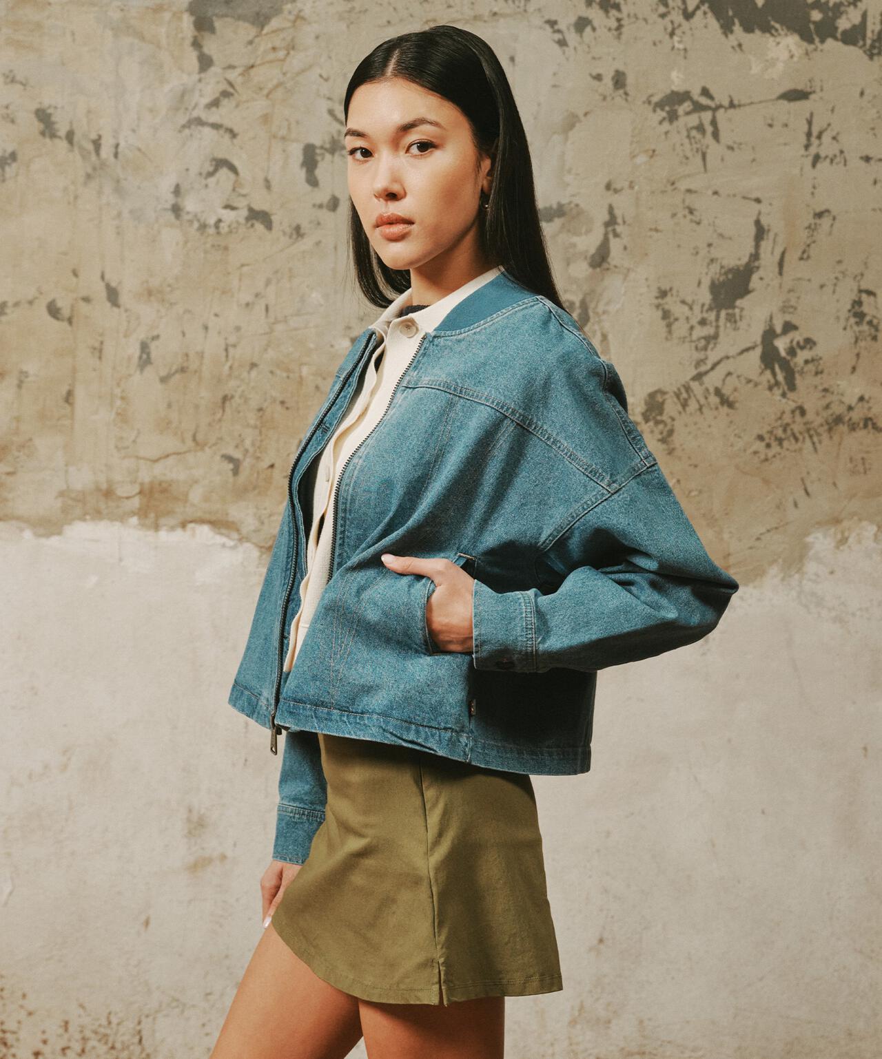 WOMENS DENIM RELAXED FLIGHT JACKET