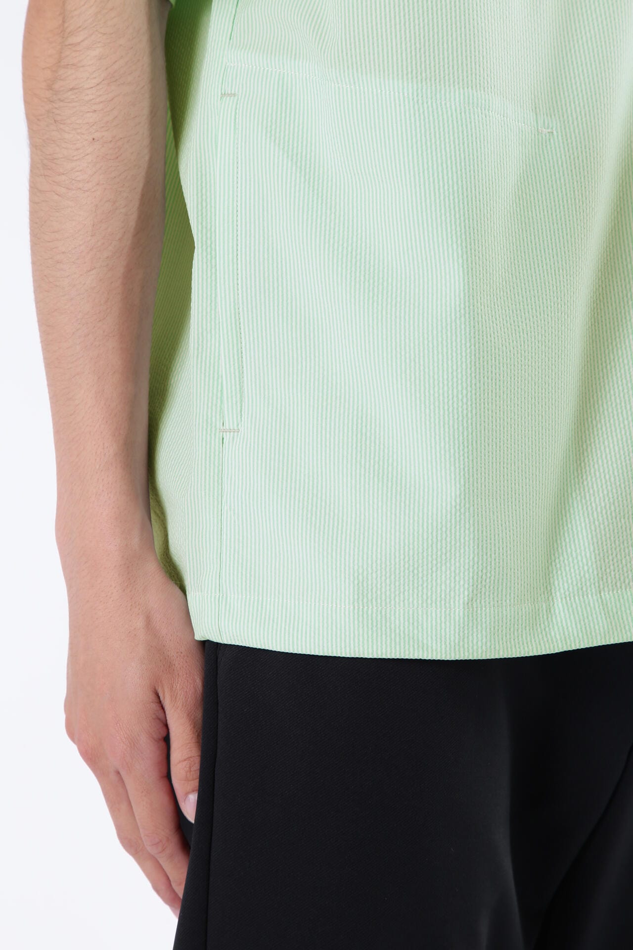 【直営店舗限定】ストライプ ハーフスリーブ シャツアウター (MENS)