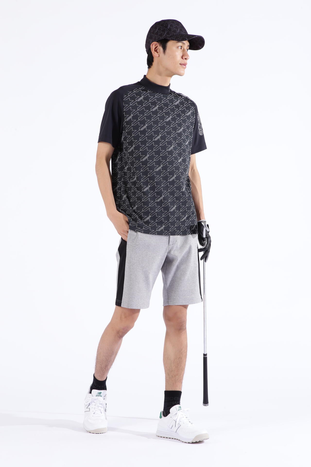 ドット千鳥格子 半袖 モックネック プルオーバー (MENS SPORT)