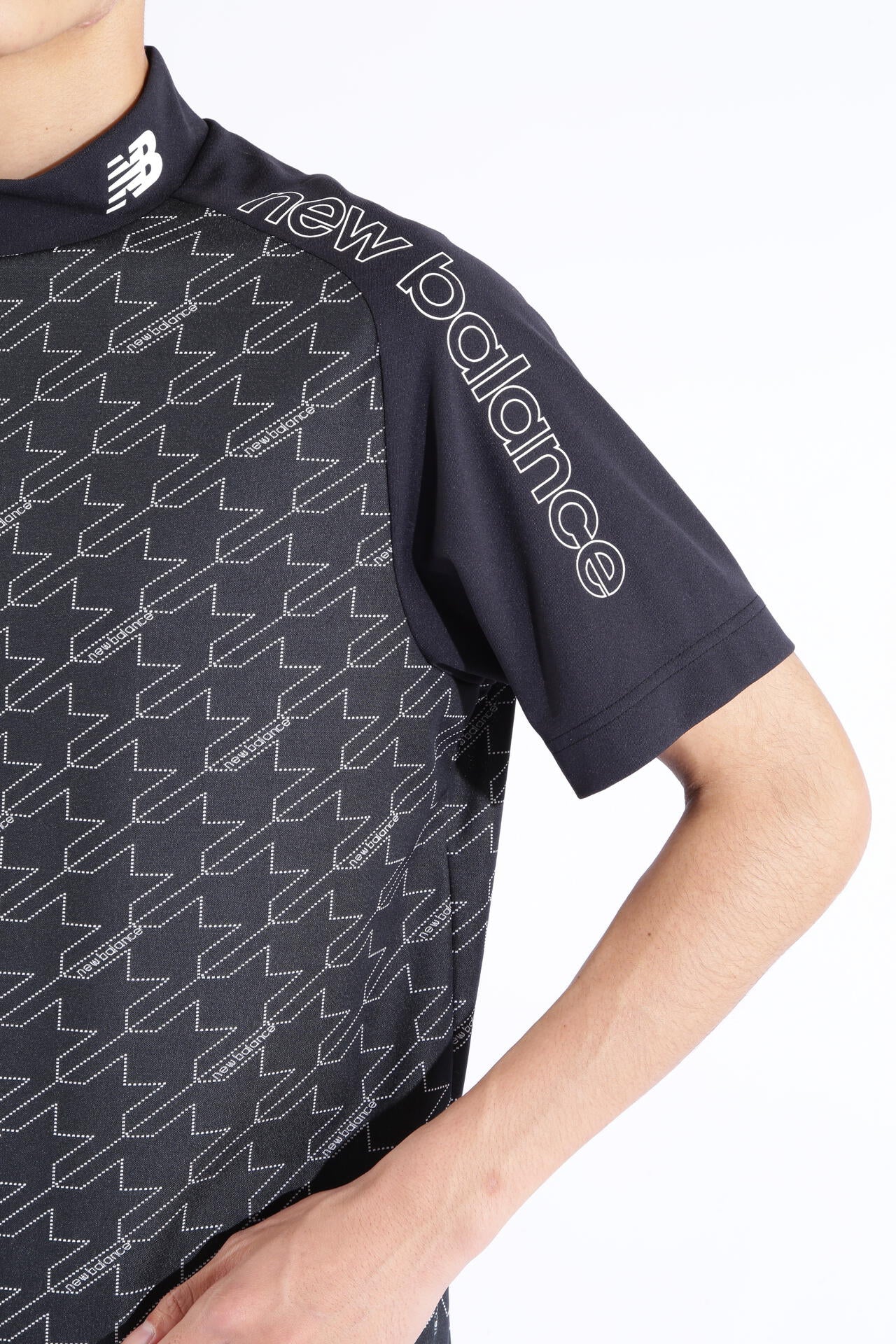 ドット千鳥格子 半袖 モックネック プルオーバー (MENS SPORT)