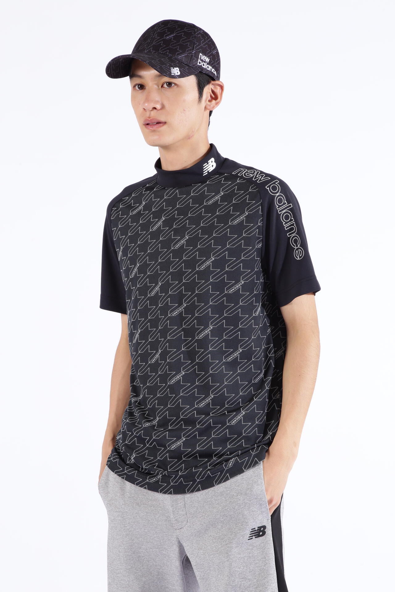 ドット千鳥格子 半袖 モックネック プルオーバー (MENS SPORT)