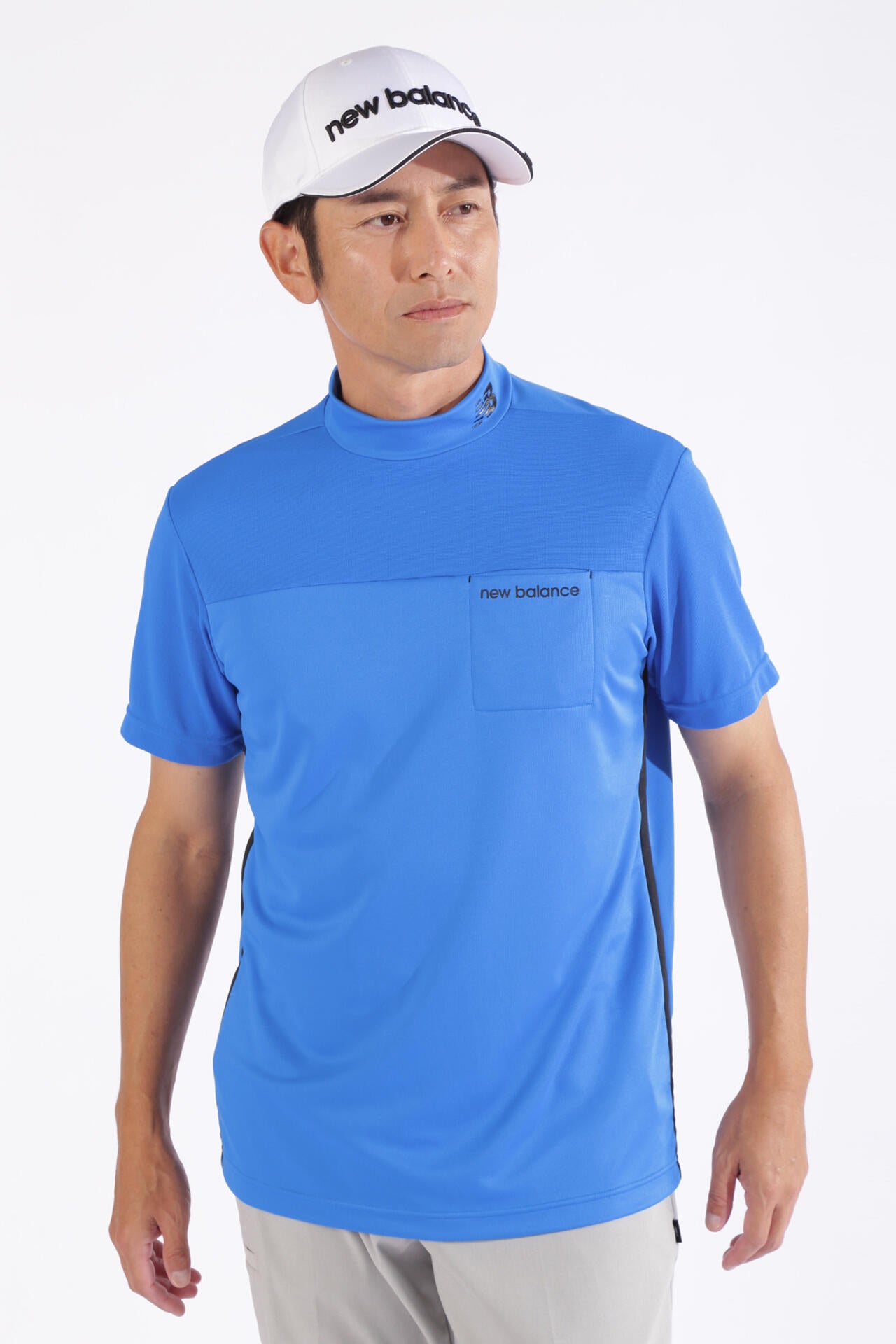 チェックピケ×ワッフルピケ 半袖 モックネック プルオーバー (MENS WORLD)