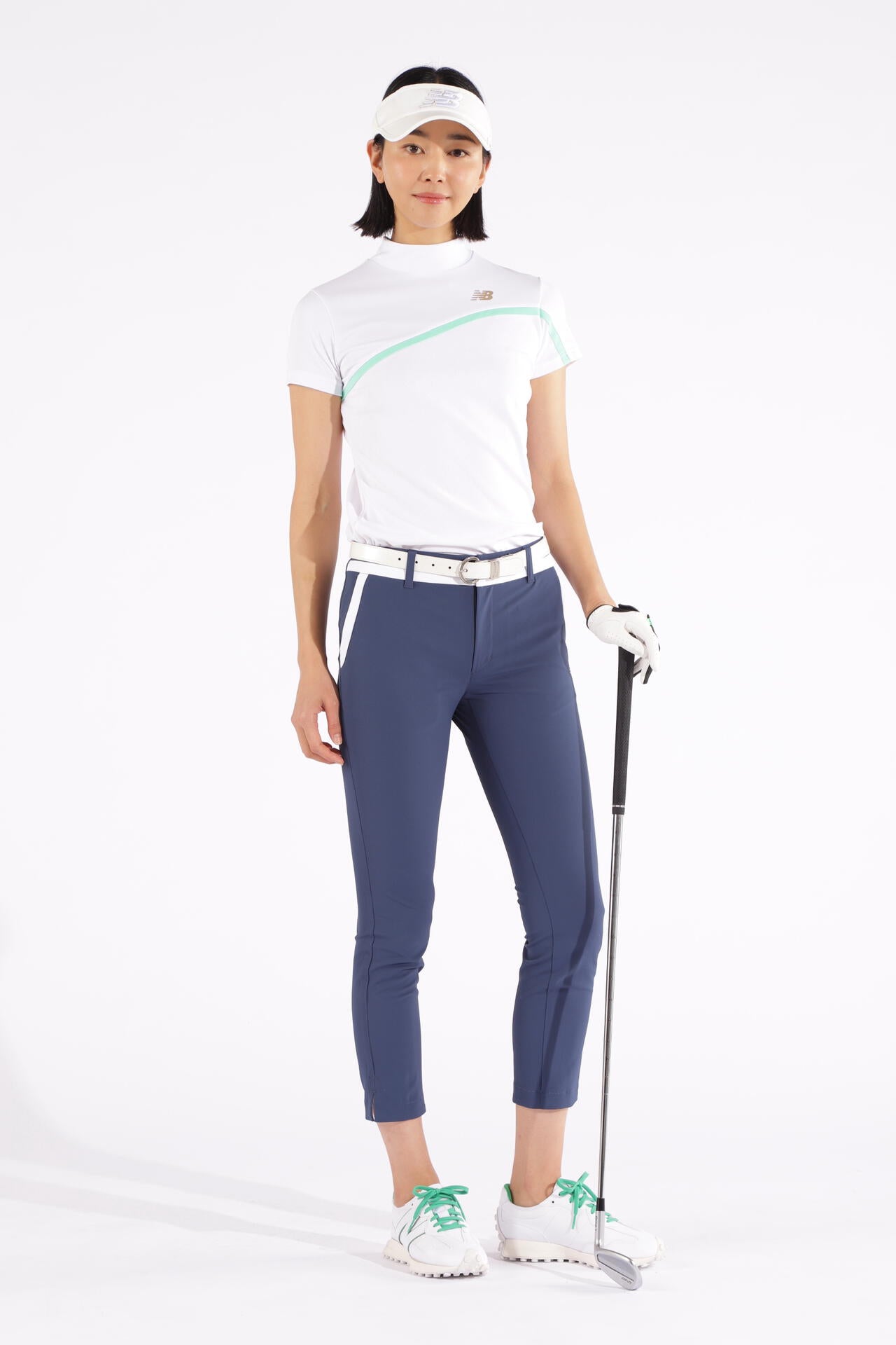 Nオプティカルチェック柄 半袖 モックネック プルオーバー (WOMENS WORLD)