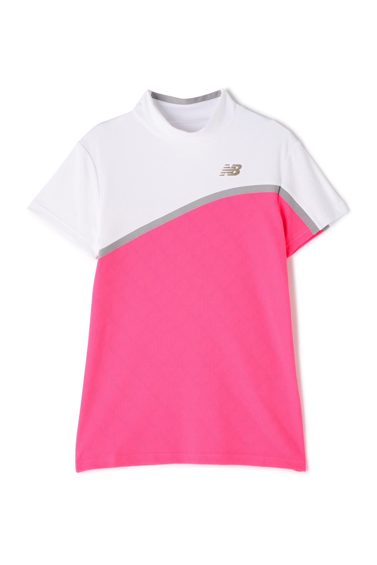 Nオプティカルチェック柄 半袖 モックネック プルオーバー (WOMENS WORLD)