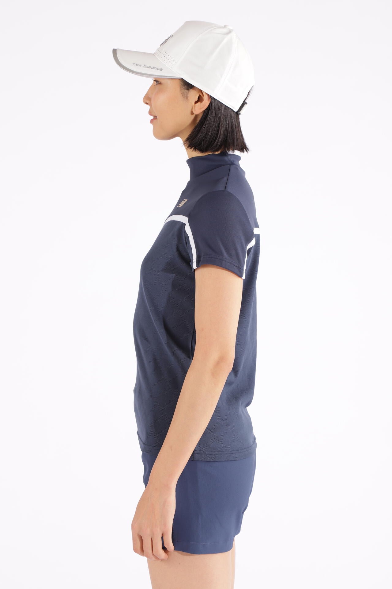 Nオプティカルチェック柄 半袖 モックネック プルオーバー (WOMENS WORLD)