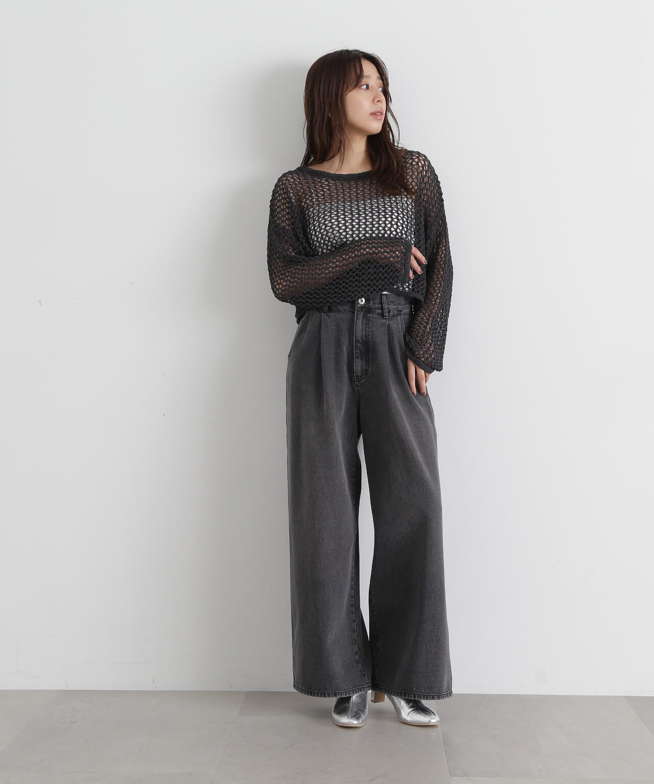 タックワイドデニムパンツ*