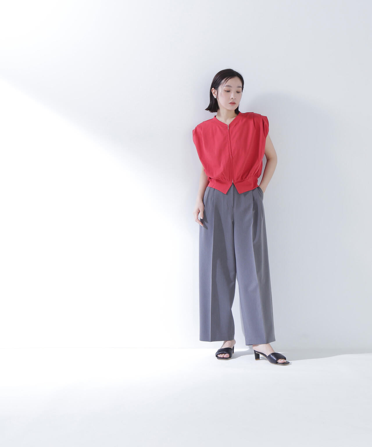 ＜骨格ナチュラル＞ツータックワイドパンツ*