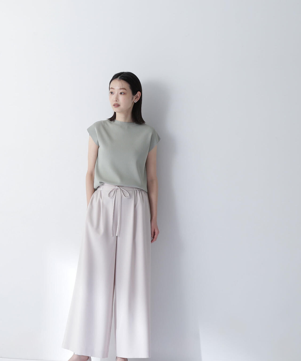 リネンライクリボンイージーワイドパンツ*