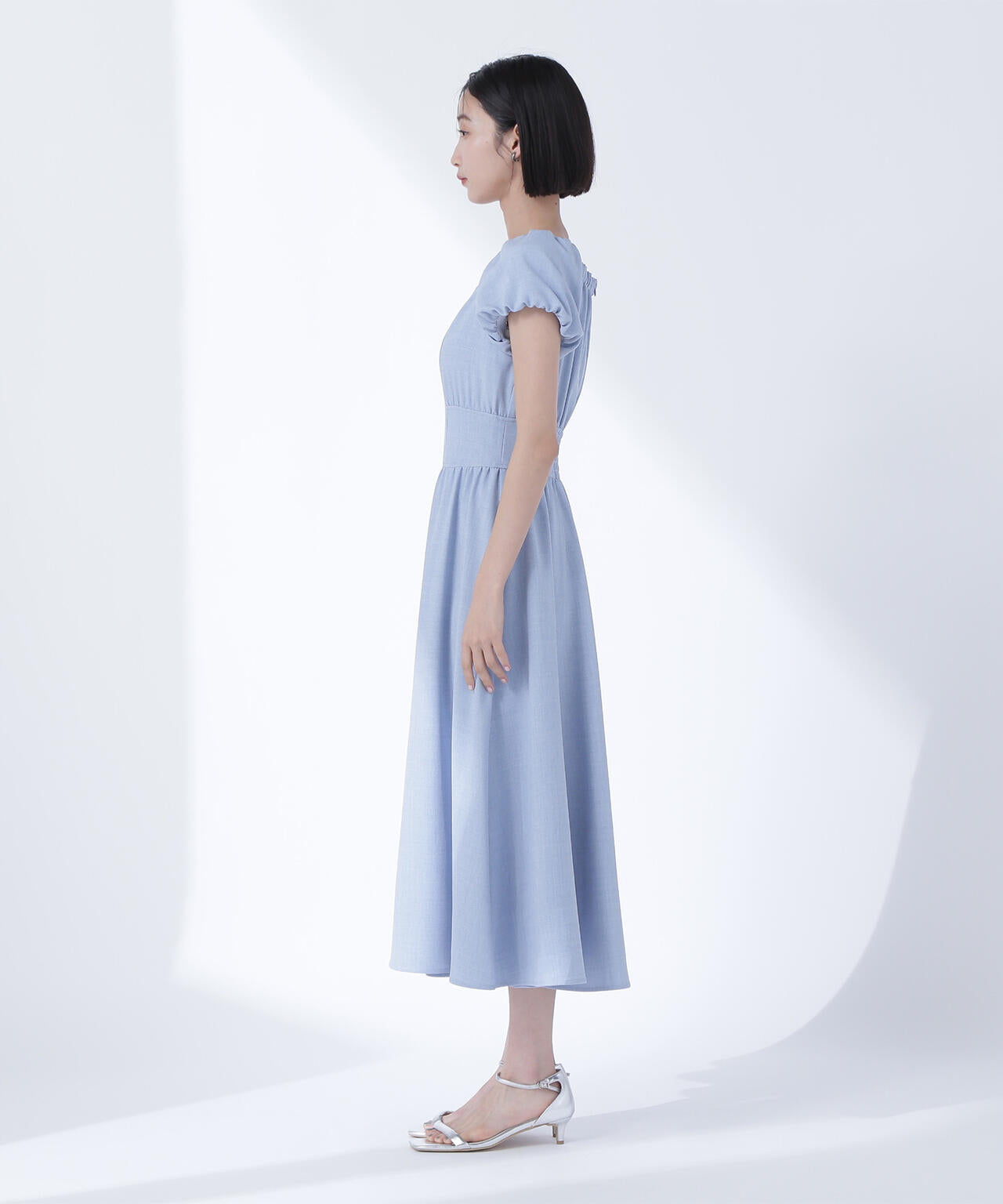 リネンライクパフスリーブワンピース*