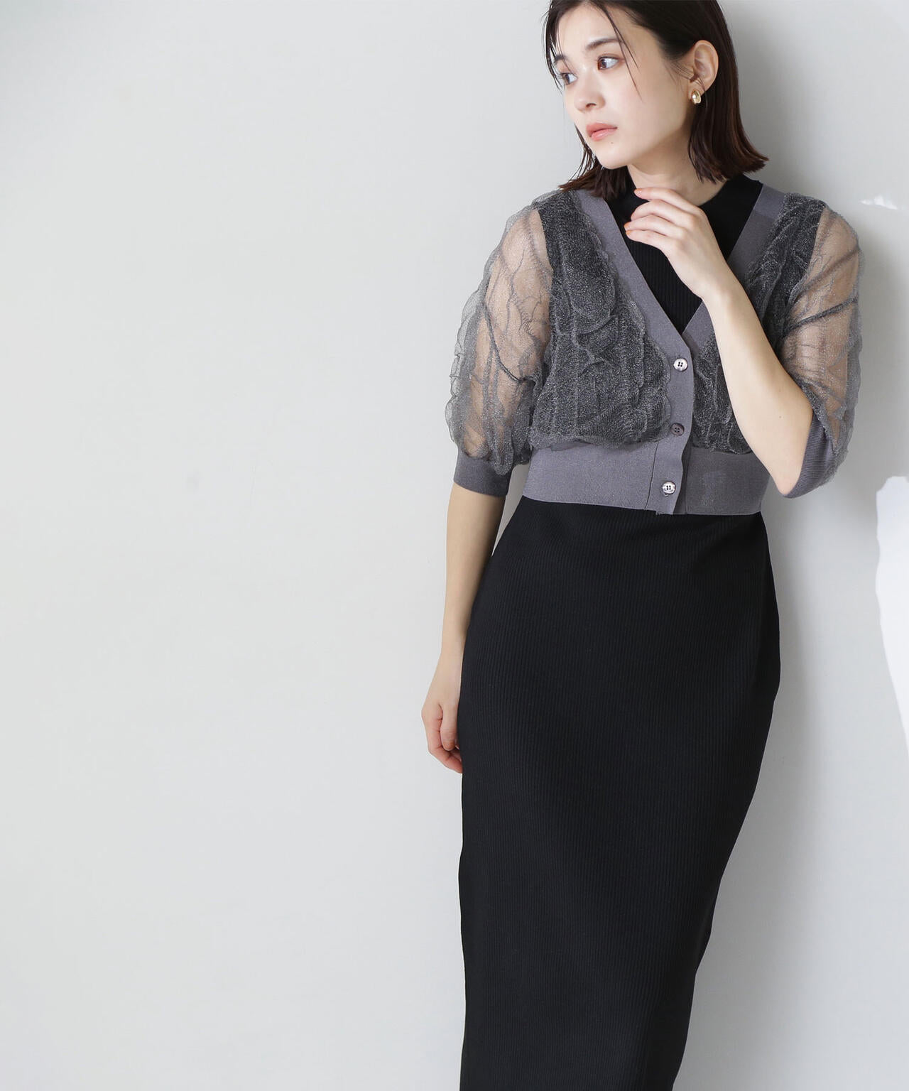 シャーリングシアーカーデセットワンピース＊