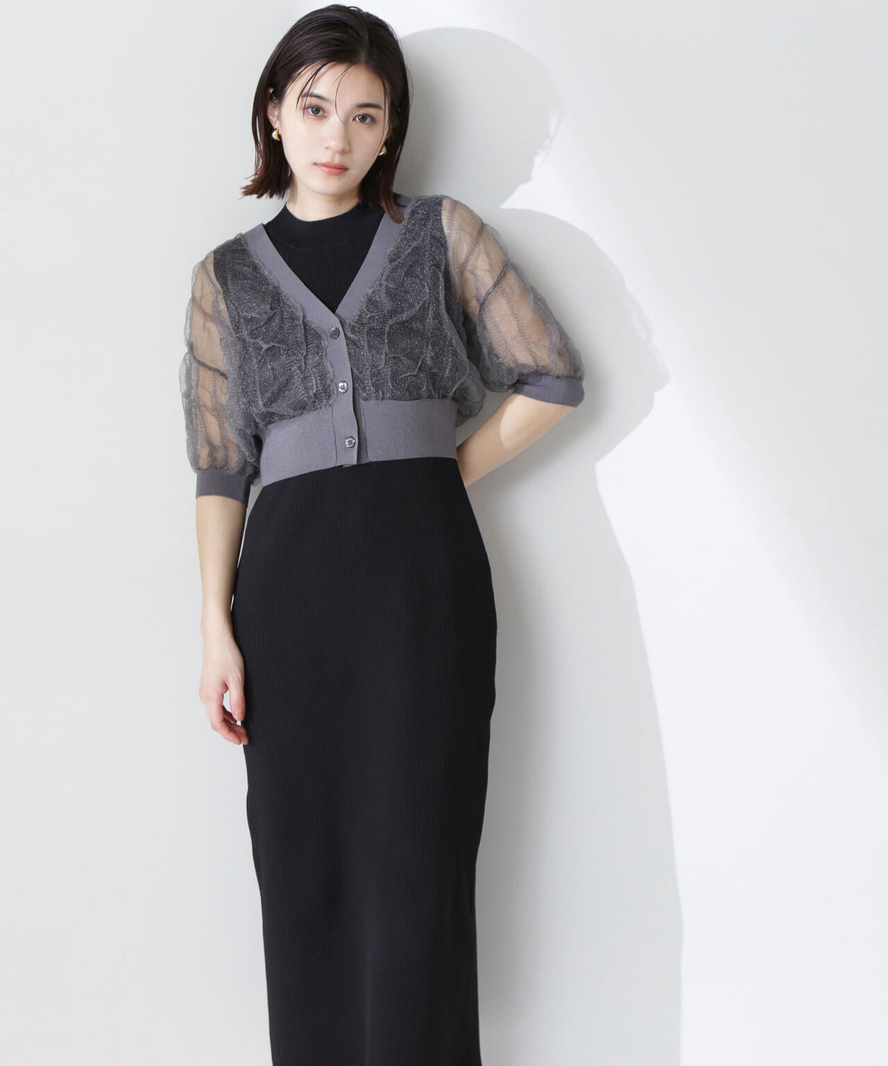 シャーリングシアーカーデセットワンピース＊