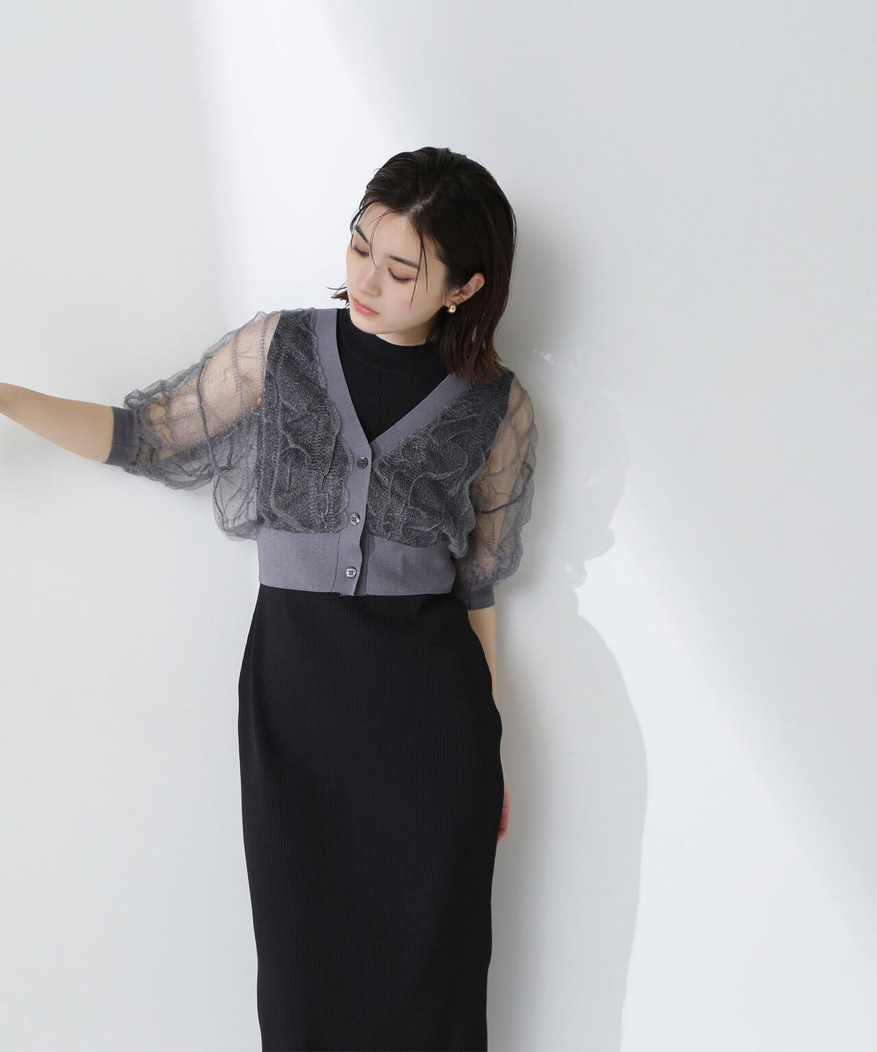 シャーリングシアーカーデセットワンピース＊