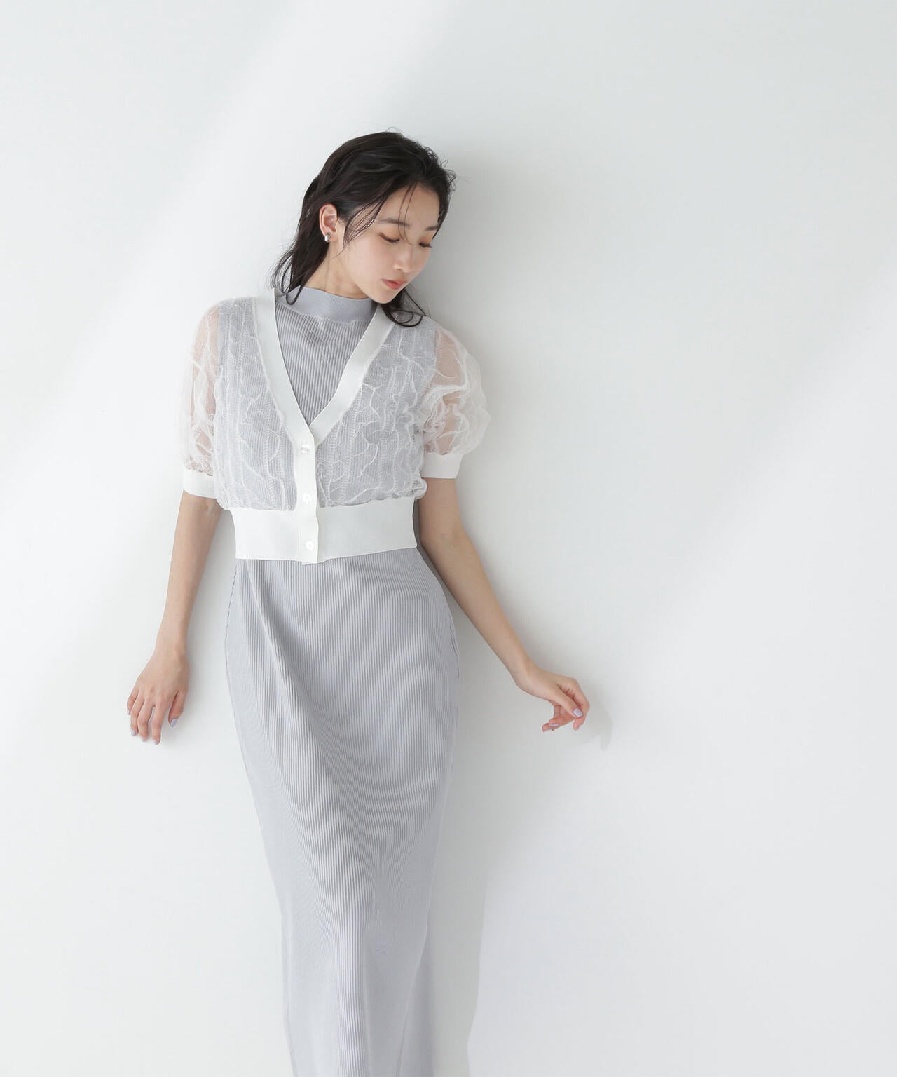 シャーリングシアーカーデセットワンピース＊