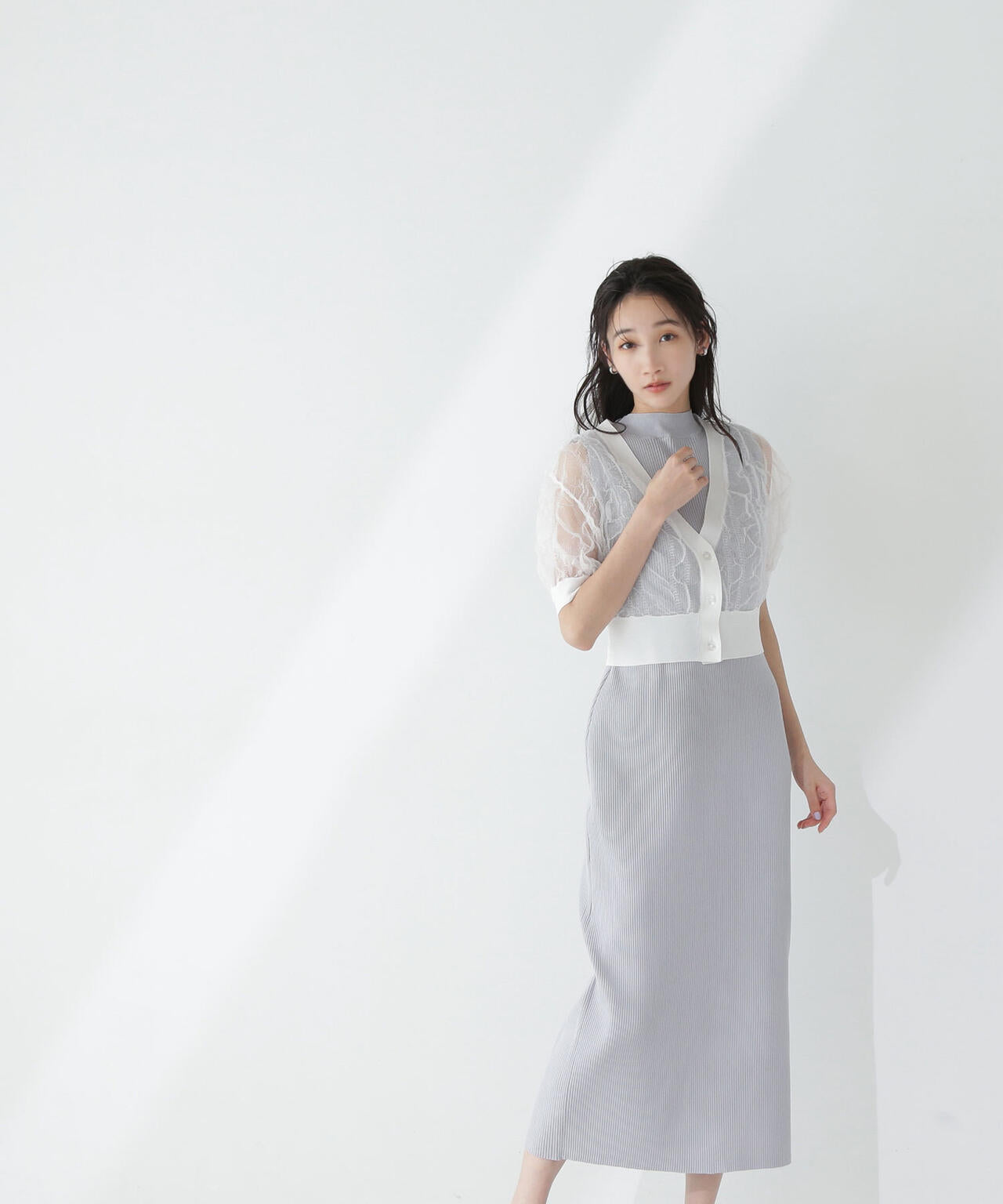 シャーリングシアーカーデセットワンピース＊