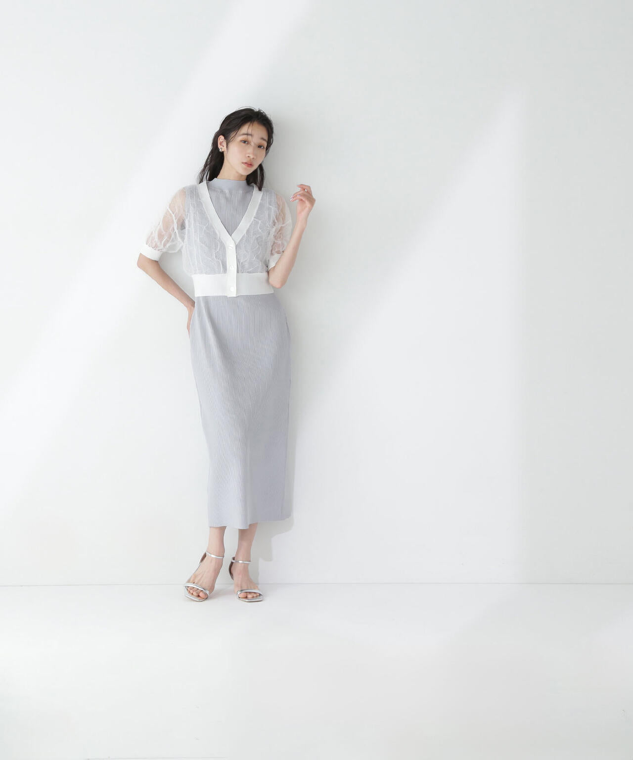シャーリングシアーカーデセットワンピース＊