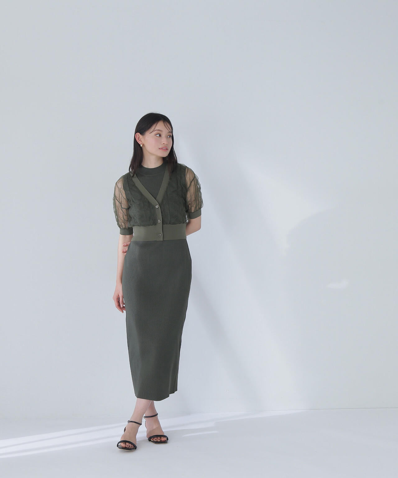 シャーリングシアーカーデセットワンピース＊