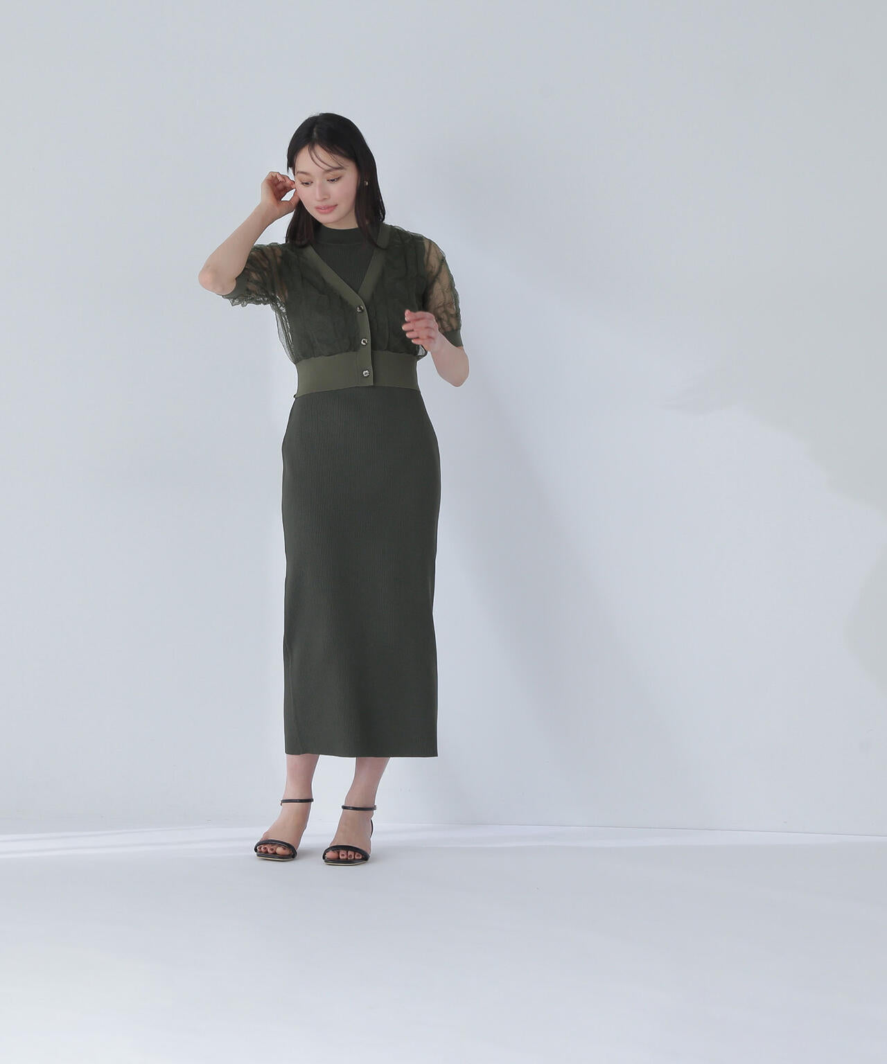 シャーリングシアーカーデセットワンピース＊