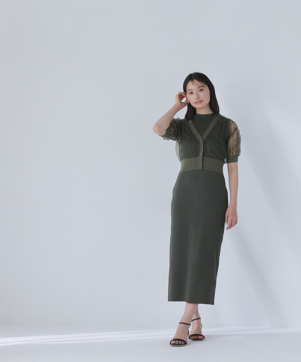 シャーリングシアーカーデセットワンピース＊