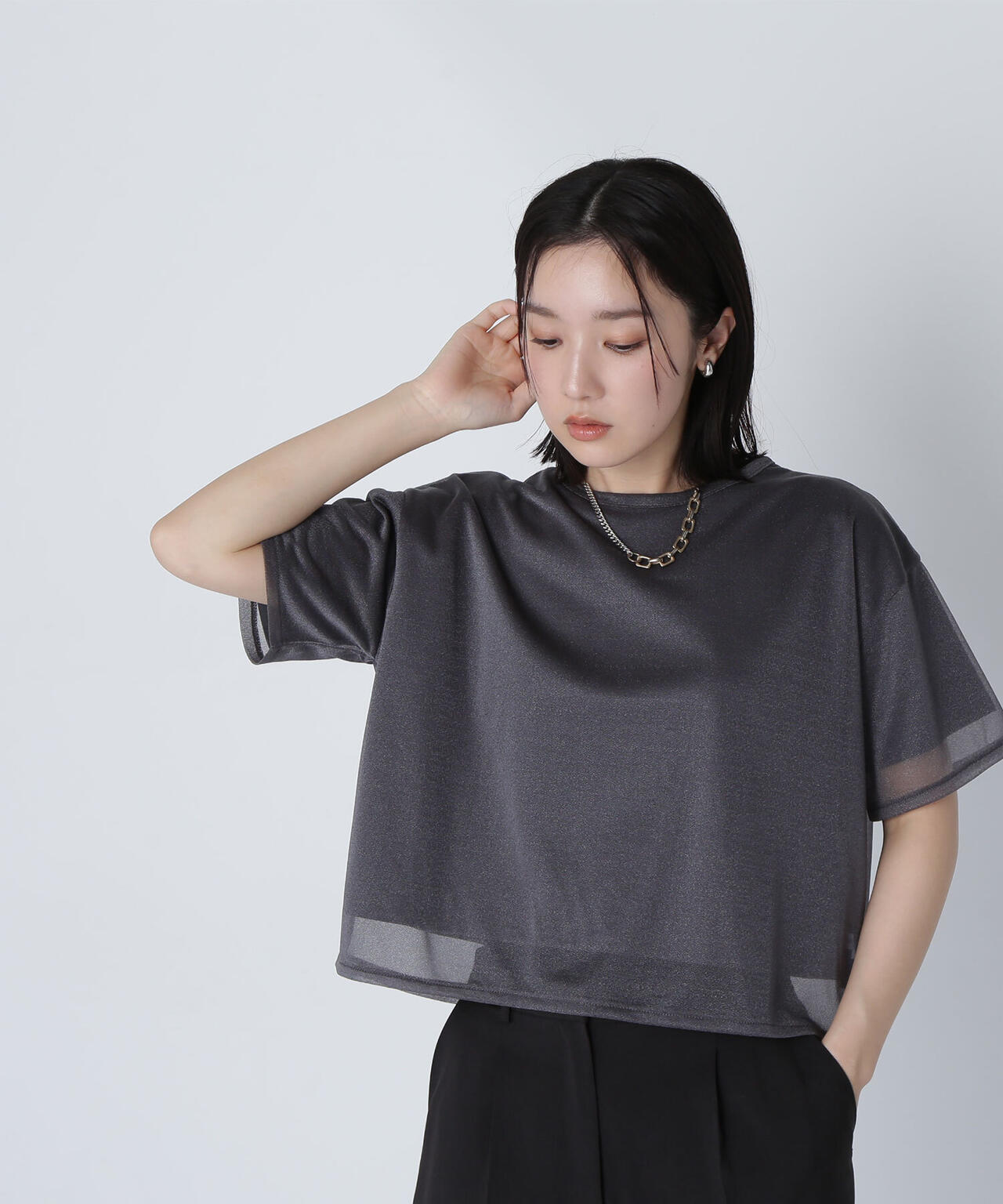 グロッシーシアーレイヤードTシャツ＊