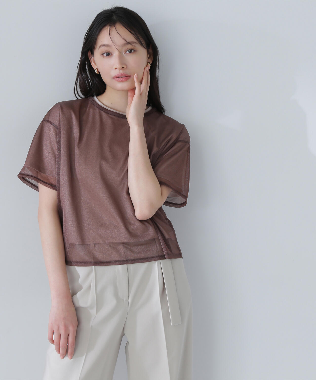 グロッシーシアーレイヤードTシャツ＊