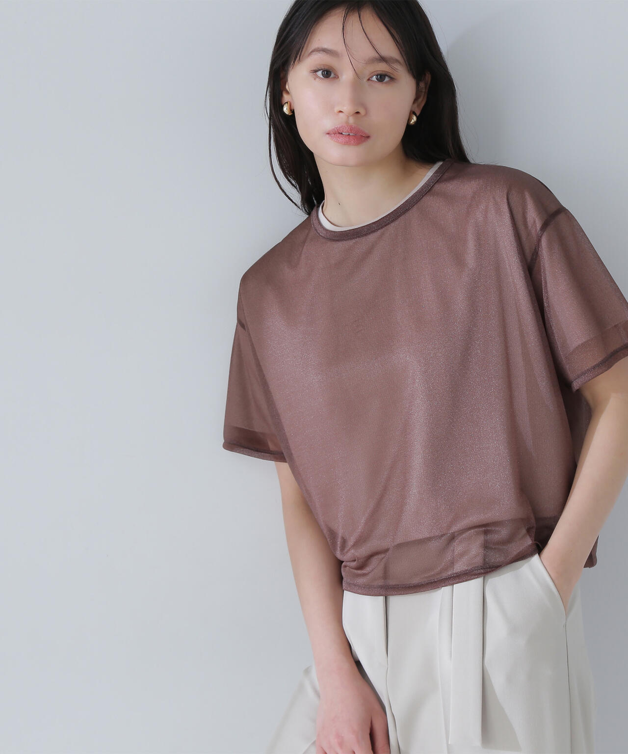 グロッシーシアーレイヤードTシャツ＊