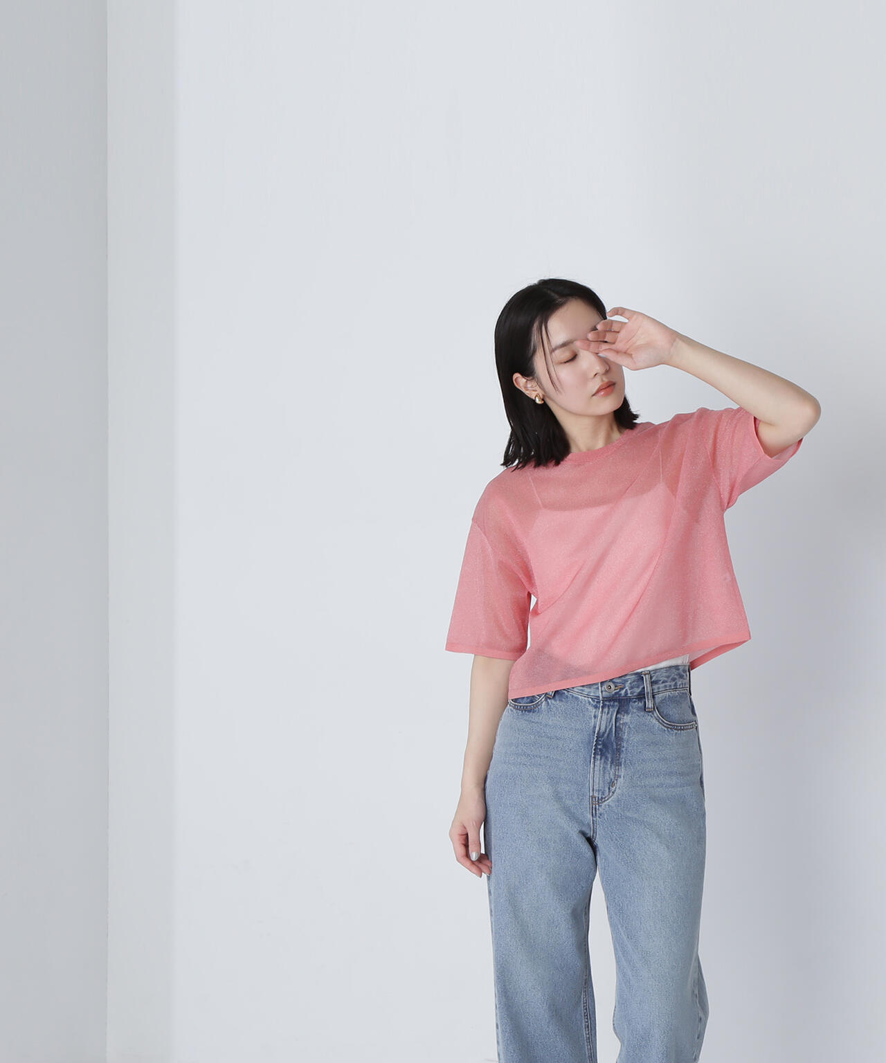 クロップドシアーニットTシャツ*