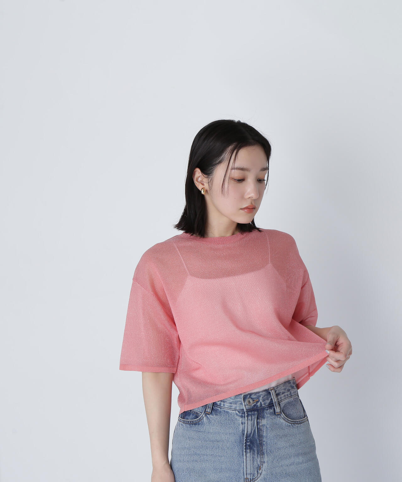 クロップドシアーニットTシャツ*