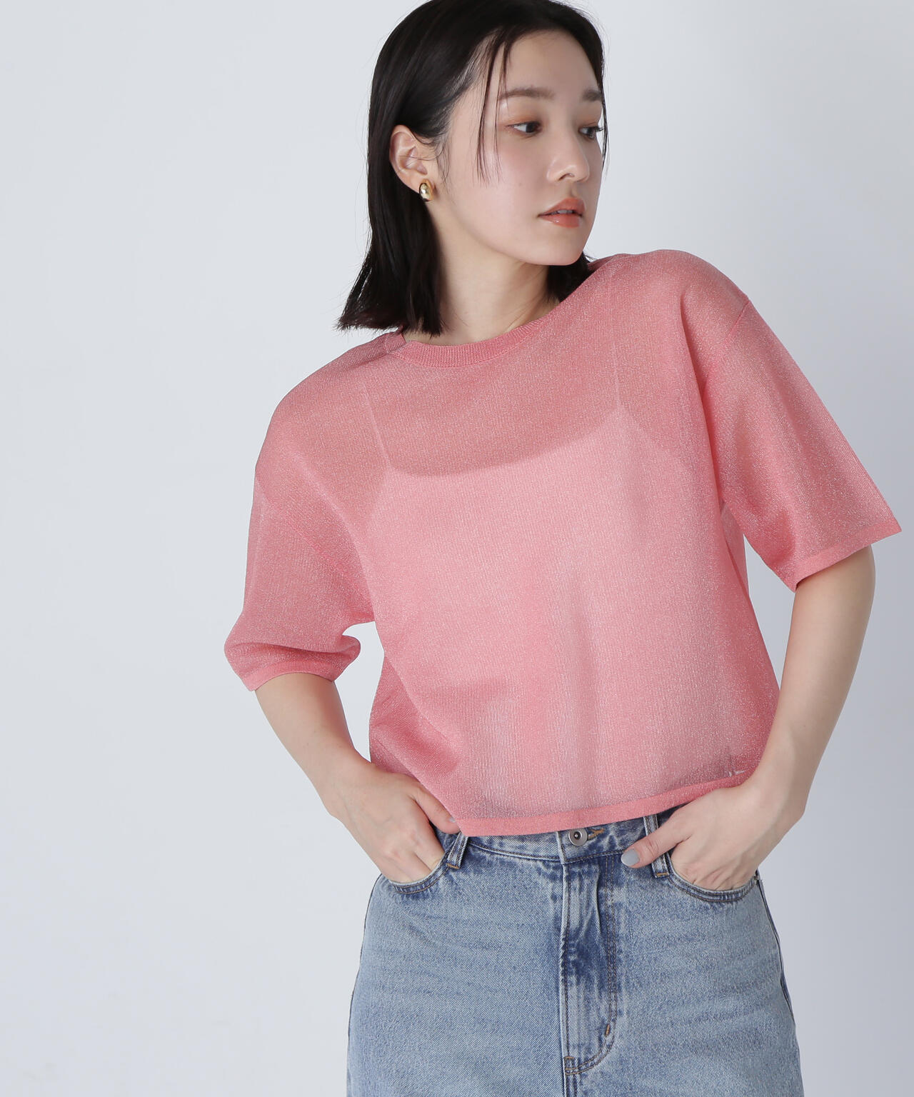 クロップドシアーニットTシャツ*