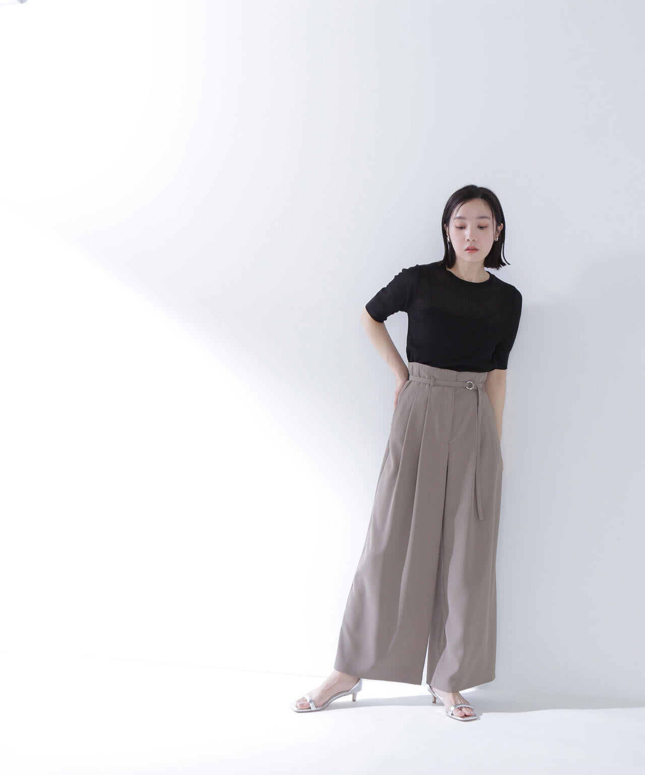 クルーネックシアーリブニット*
