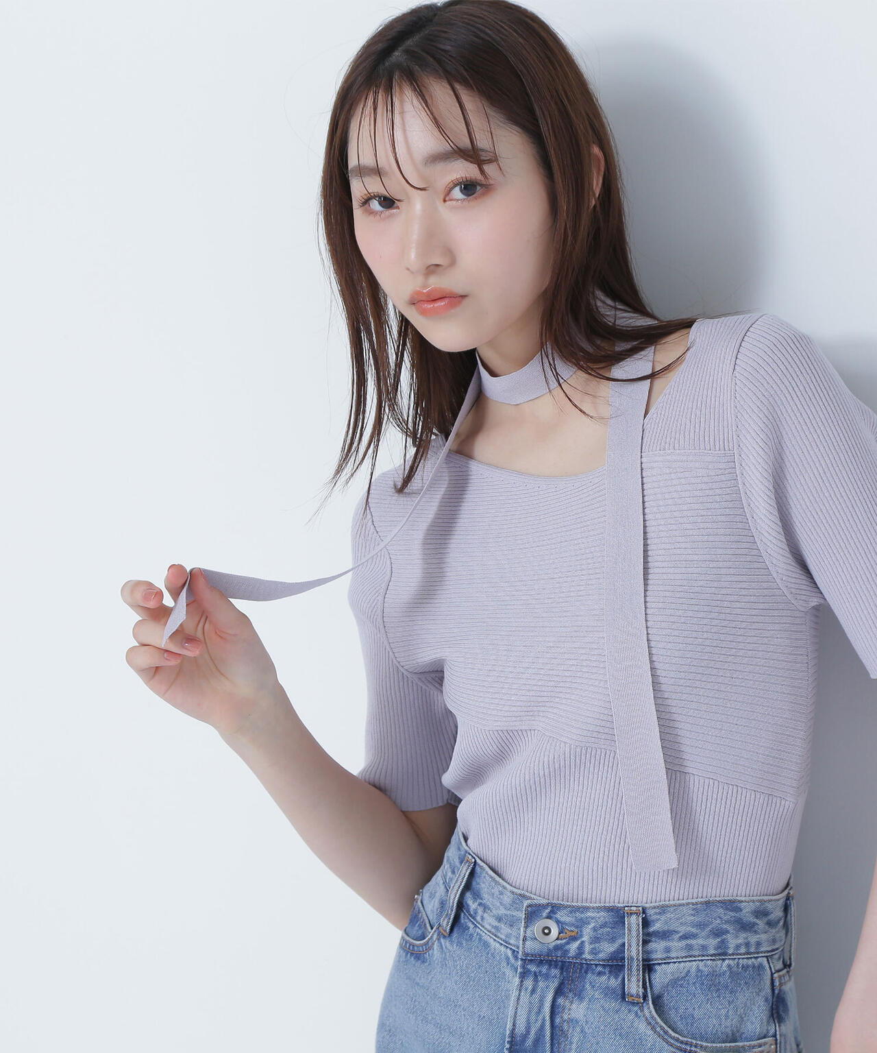 タイ付アシメネックニット*