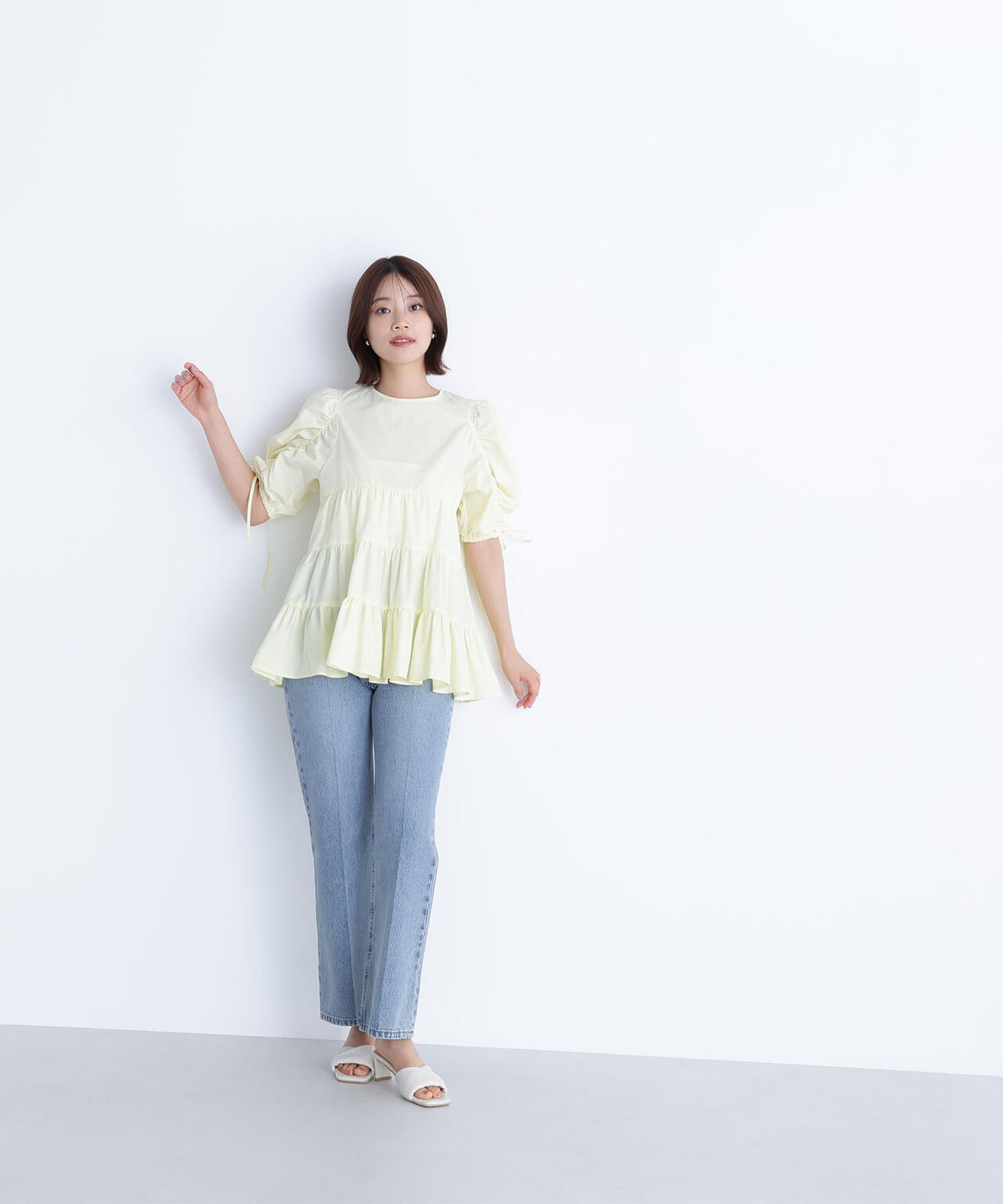 ギャザースリーブティアードチュニックブラウス＊