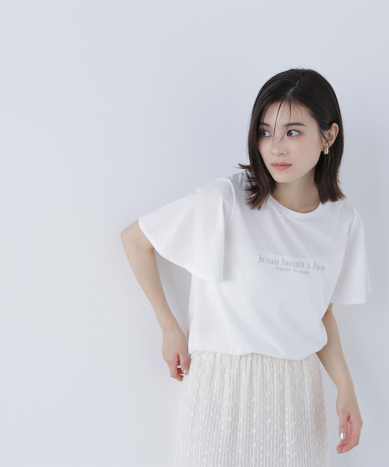 フレアスリーブロゴTシャツ*
