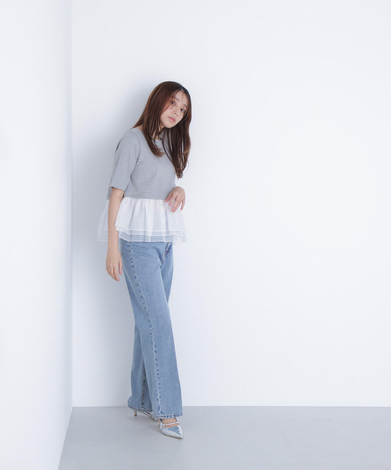シフォンドッキングペプラムカットソー*