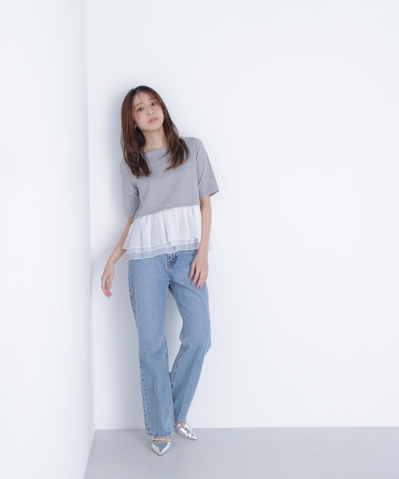 シフォンドッキングペプラムカットソー*